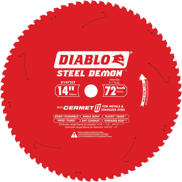 Diablo Steel Demon 14 In. 72-Tooth Cermet II Medium Metal Track Saw Blade