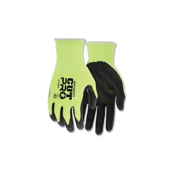 CutPro® 92748HV 18-ga HyperMax® Nitrile-Dotted Coated Gloves, Medium, Hi-Vis Lime Pack of 12