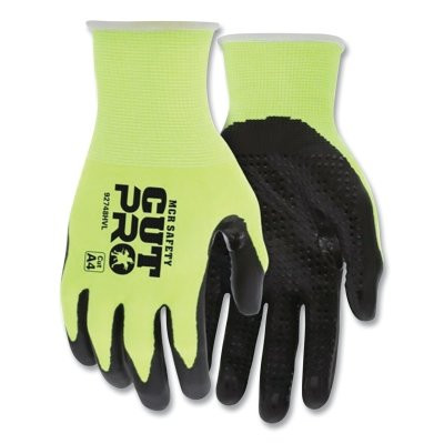 CutPro® 92748HV 18-ga HyperMax® Nitrile-Dotted Coated Gloves, Large, Hi-Vis Lime Pack of 12