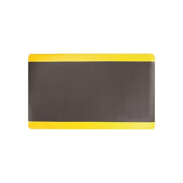 Antifatigue Mat, 3 ft L x 5 ft W, 11/16 in Thickness, Rubberized, Black/Yellow