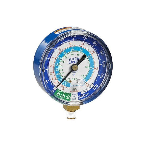 Yellow Jacket Low Side Gauge, 3 1/8 in Dia, Blue 49106