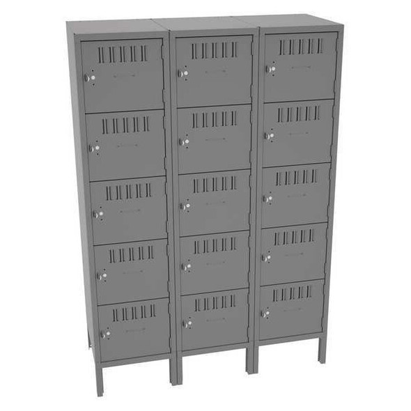 Box Locker, 45 in W, 18 in D, 66 in H, (3) Wide, (5) Tier, Gray