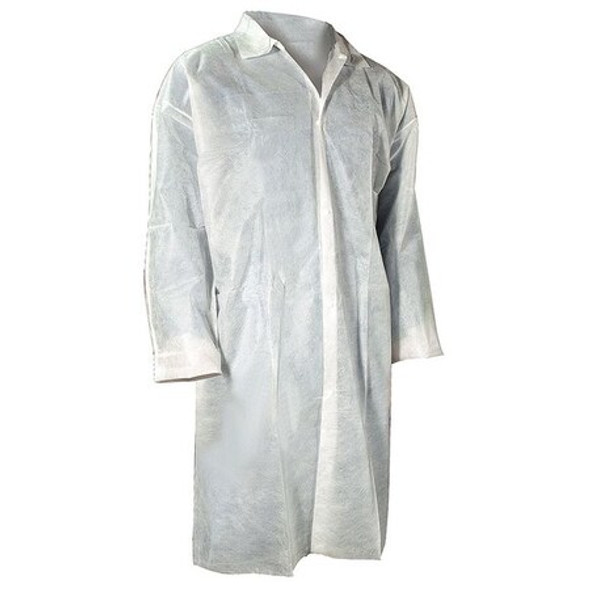 Disposable Lab Coat, Polypropylene, Snaps Closure, White, 6XL, 30 PK