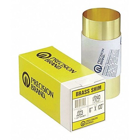 Precision Brand Shim Stock,Roll,Brass,0.0020 In,12 In 17205