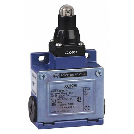 Limit Switch, Plunger, Roller, 1NC/1NO, 10A at 240V AC, Actuator Location: Top