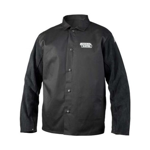 Welding Jacket, Leather, 9 oz, 30 in Length, Button Closure, 1 Pockets, Black, M