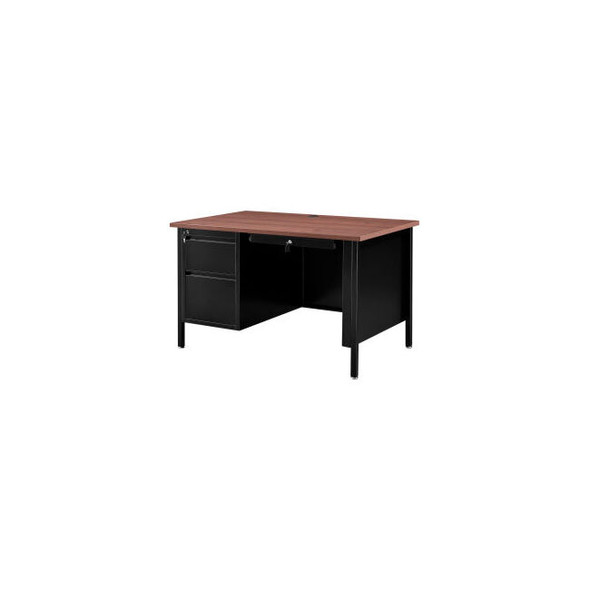 Interion Steel Teachers Desk 48""W x 30""D Mahogany Top with Black Frame