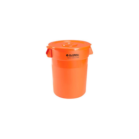 Global Industrial Plastic Trash Can with Lid - 32 Gallon Bright Orange