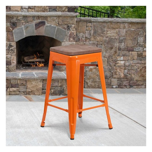 Metal Counter Stool, 24", Orange, Weight Capacity: 500 lb.