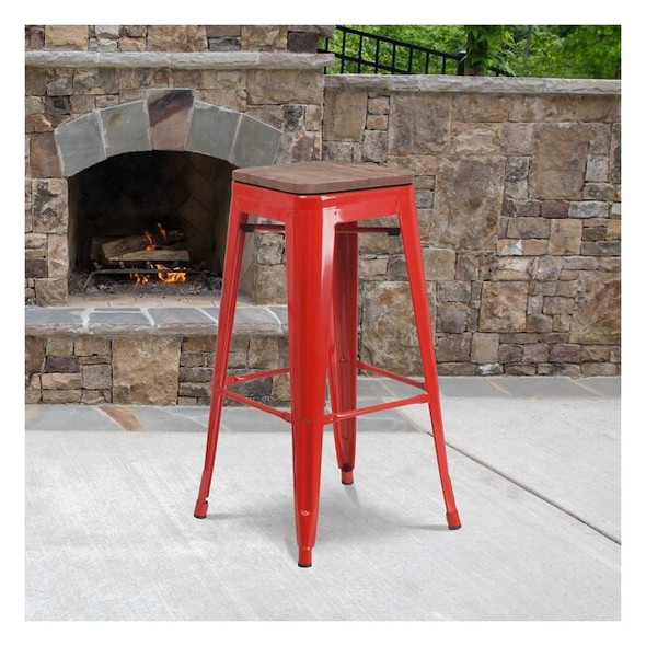 Metal Barstool, 30", Red, Backrest: Backless