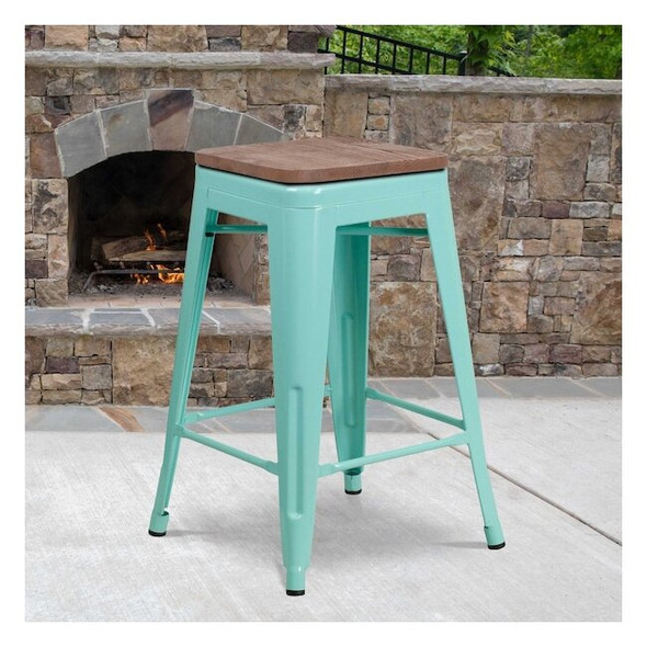 Flash Furniture No Back Metal Stool,24",Mint ET-BT3503-24-MINT-WD-GG