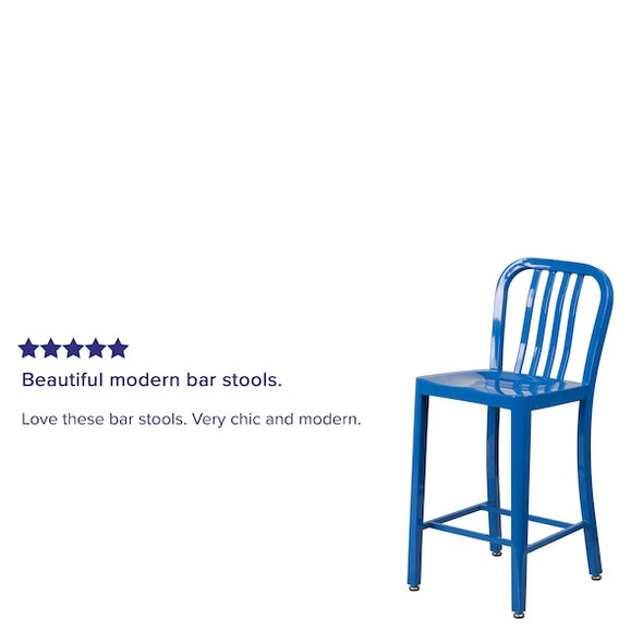 Flash Furniture 2 " High Blue Metal Counter Height Stool, PK2 2-CH-61200-24-BL-GG