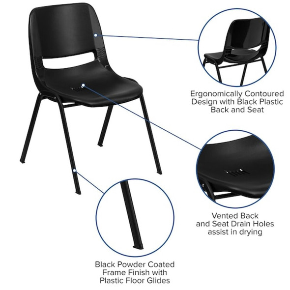 Flash Furniture Stack Chair,Frame,Black,14" RUT-14-PDR-BLACK-GG