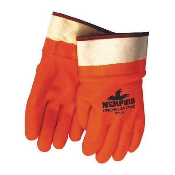 Chemical Resistant Gloves, PVC, 11 1/2 in L, 118 mil, Orange, L, 12 PK
