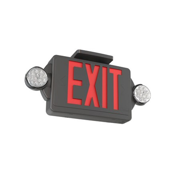 Exit Sign with Emergency Lights, Black, 1 Face(s), LED, Universal Mount