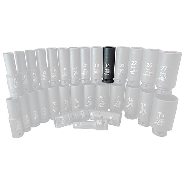 1/2" Drive 6-Point Deep Metric Impact Socket - 19mm 4319