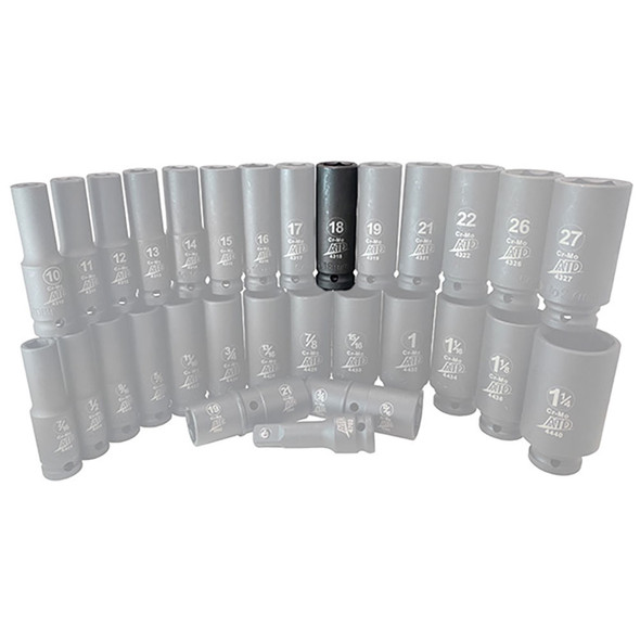 1/2" Drive 6-Point Deep Metric Impact Socket - 18mm 4318