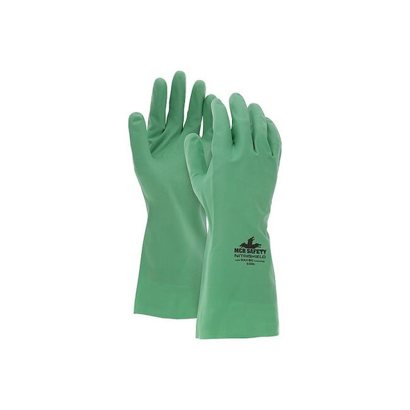 NitriShield Chemical Resistant Gloves, Nitrile, 12 in L, 8 mil, Green, XL, 12 PK