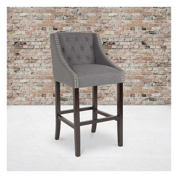 Flash Furniture Gray Fabric/Wood Stool, 30 CH-182020-T-30-DKGY-F-GG