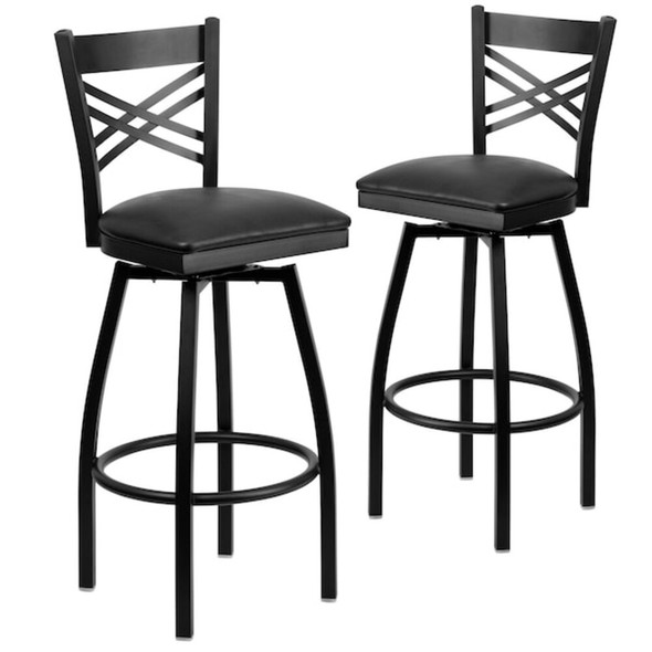 Flash Furniture Black X Swivel Stool-Blk Seat,PK2 2-XU-6F8B-XSWVL-BLKV-GG