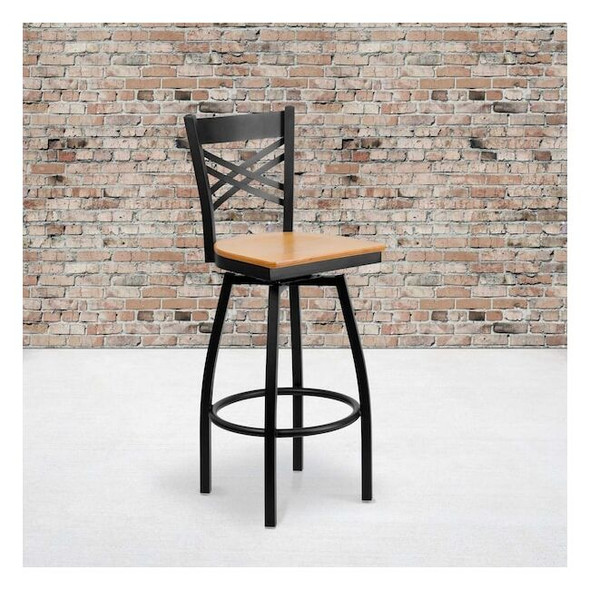 Flash Furniture Black X Swivel Stool-Nat Seat,PK2 2-XU-6F8B-XSWVL-NATW-GG