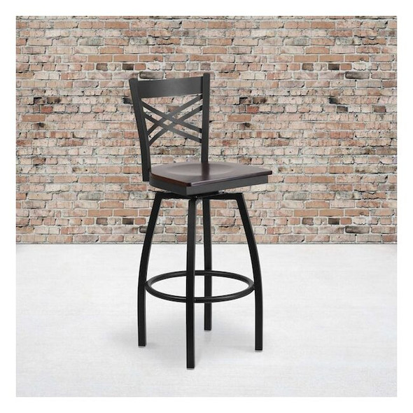 Flash Furniture Black X Swivel Stool-Wal Seat,PK2 2-XU-6F8B-XSWVL-WALW-GG