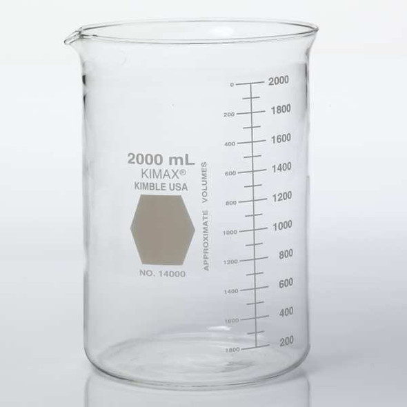 Beaker, Borosilicate Glass, Low Form, 2 L / 67.62 fl oz Capacity, A Type I, 8 PK