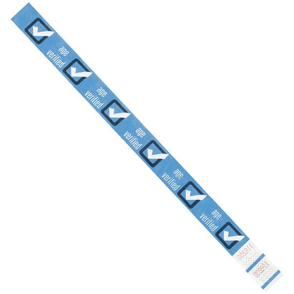 Tyvek Tyvek Wristbands, 3/4" x 10", Blue "Age Verified", PK500 WR102BE