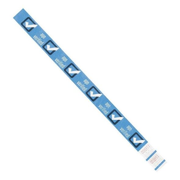 Tyvek Wristbands, 3/4" x 10", Blue "Age Verified", PK500 WR102BE