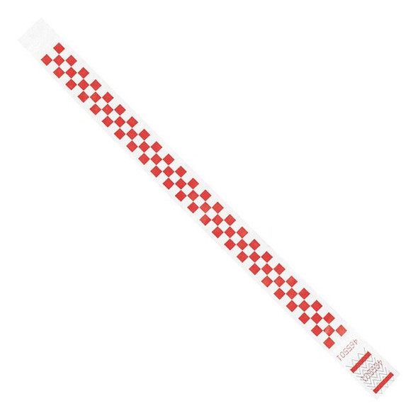 Tyvek Wristbands, 3/4" x 10", Red Checkerboard, PK500 WR103RD