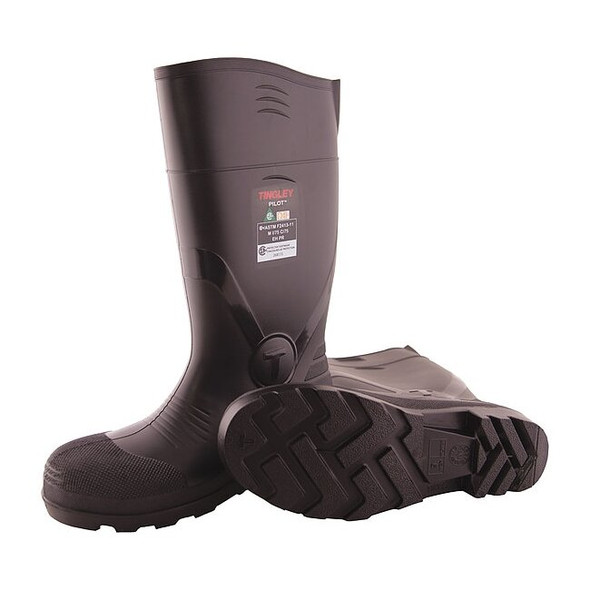 Unisex Pilot G2 Tall Rubber Boots, Steel Toe, 17 3/4 in Height, Black, M14