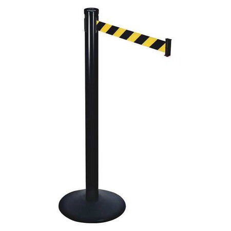Barrier Post with Belt, Black, 10 ft Length, 40 in Post Height, No Legend, Black