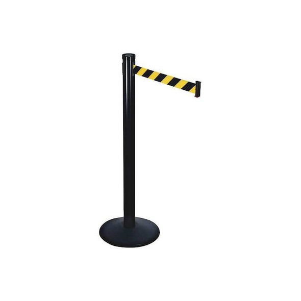 Barrier Post with Belt, Black, 10 ft Length, 40 in Post Height, No Legend, Black