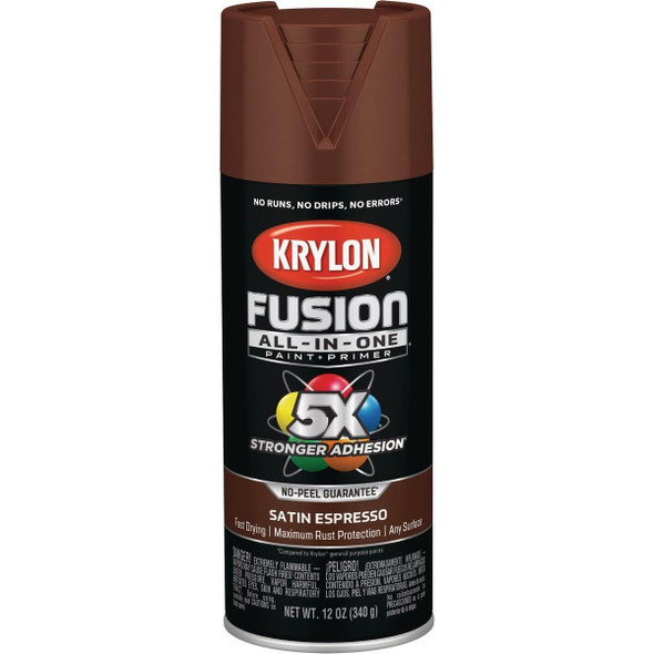 K02738007 Krylon Fusion All-In-One Satin Spray Paint & Primer, Espresso