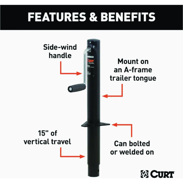 Curt 2000 Lb. A-Frame Jack With Side Handle, 14-1/2 In. Travel