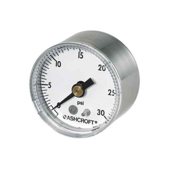 Pressure Gauge, 0 to 100 psi, 2 in Dial, 1/4 in NPT, Center Back Location