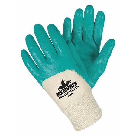 Coated Gloves, Nitrile, Smooth, 3/4 Dip, 0 Abrasion Level, White/Green, S 1 PR