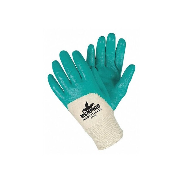 Coated Gloves, Nitrile, Smooth, 3/4 Dip, 0 Abrasion Level, White/Green, S 1 PR