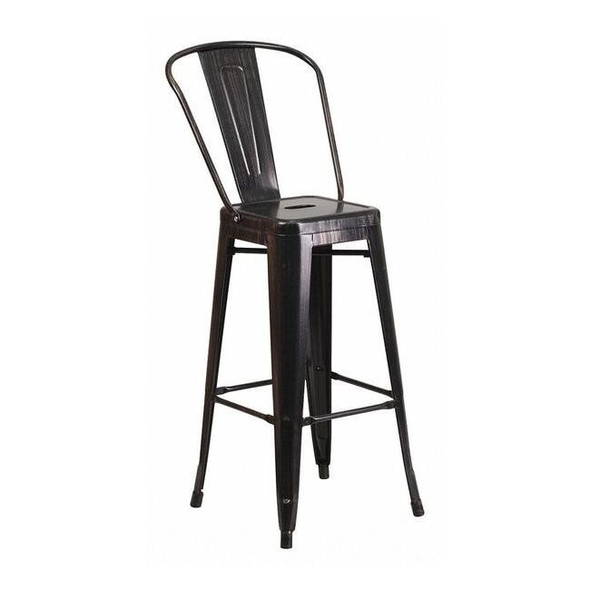 30" High Black-Antique Gold Metal Barstool w/Back