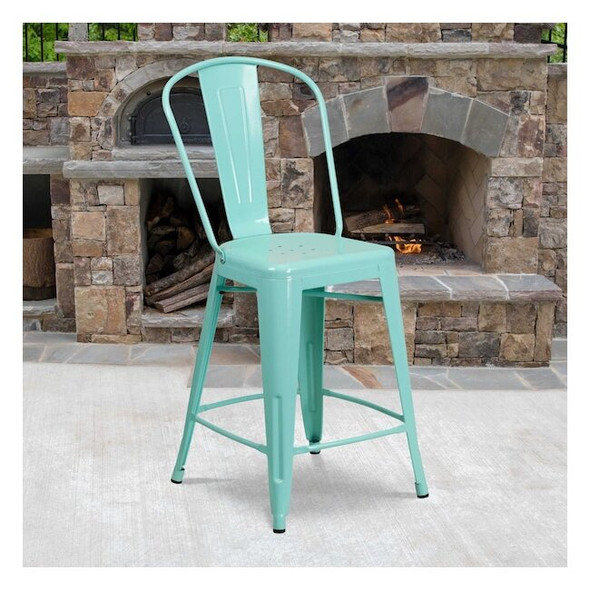 Flash Furniture Mint Metal Outdoor Stool,24", PK4 4-ET-3534-24-MINT-GG