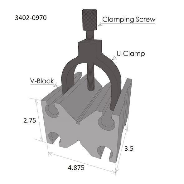Hhip 4-7/8 X 3-1/2 X 2-3/4 Toolmaker's V-Blocks With  Clamp In Slot 3402-0970