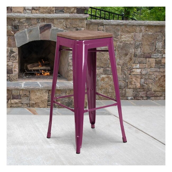 Flash Furniture No Back Metal Stool,30",Purple ET-BT3503-30-PUR-WD-GG
