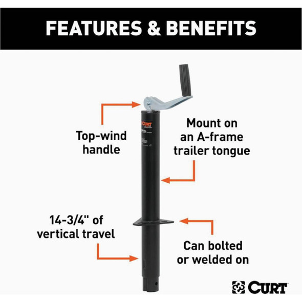 Curt 2000 Lb. A-Frame Jack With Top Handle, 15 In. Travel
