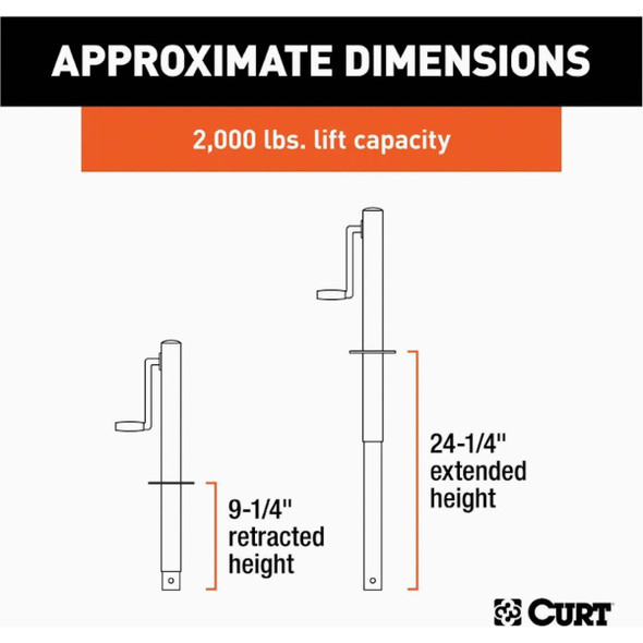 Curt 2000 Lb. A-Frame Jack With Side Handle, 14-1/2 In. Travel