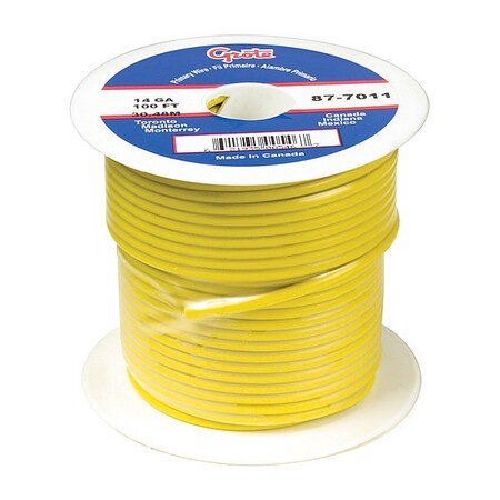 Grote Primary Wire, GPT, 12 AWG, Copper, Yellow, PVC Jacket, Stranded 89-6011