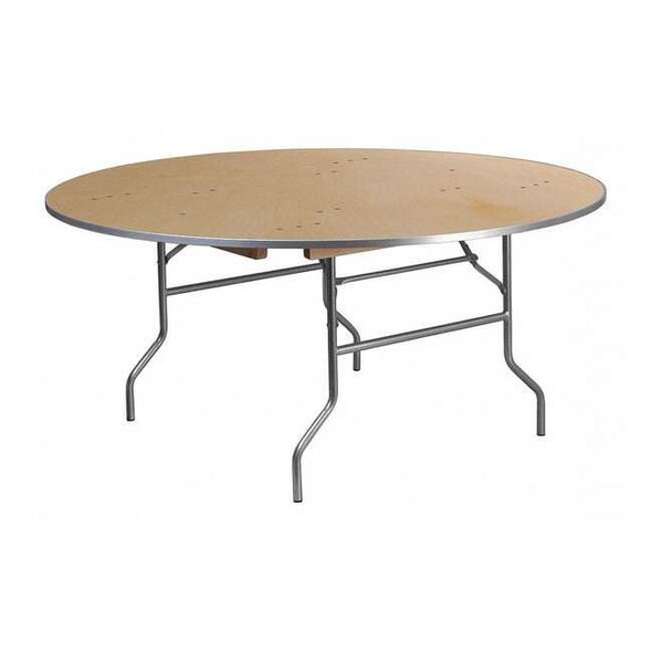 Round Folding Table, 66" W, 66" L, 30" H, Wood Top, Wood Grain