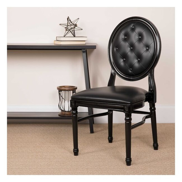 Flash Furniture Tufted Black Dining Chair,PK2 2-LE-B-B-T-MON-GG