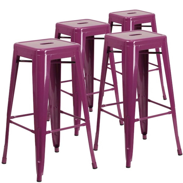 4 " High Backless Purple Metal Barstool, PK4  4-ET-BT3503-30-PUR-GG