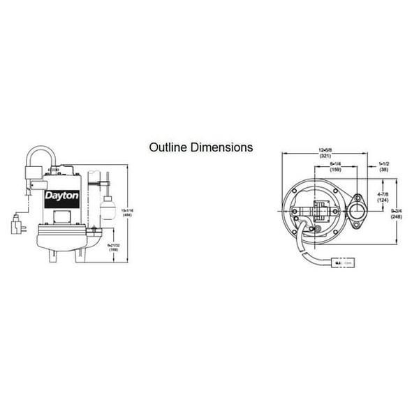 Dayton 1-1/2 HP 2" Auto Submersible Sewage Pump 230V Tether 4HU86