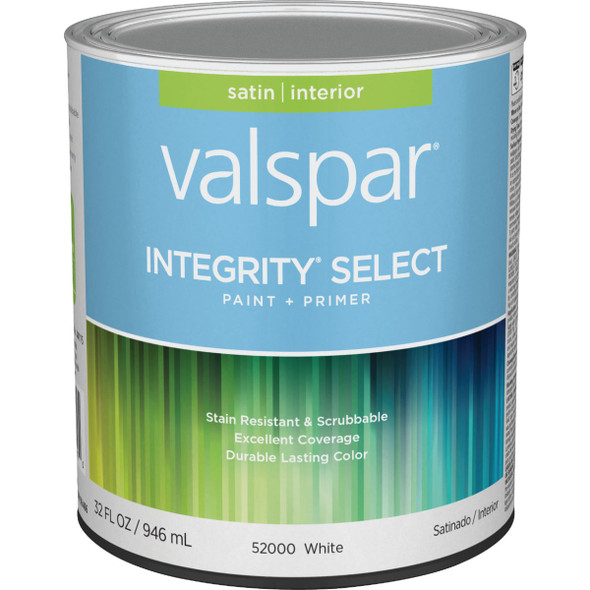 Valspar Integrity Select Paint & Primer Satin Interior Paint, White, 1 Qt.